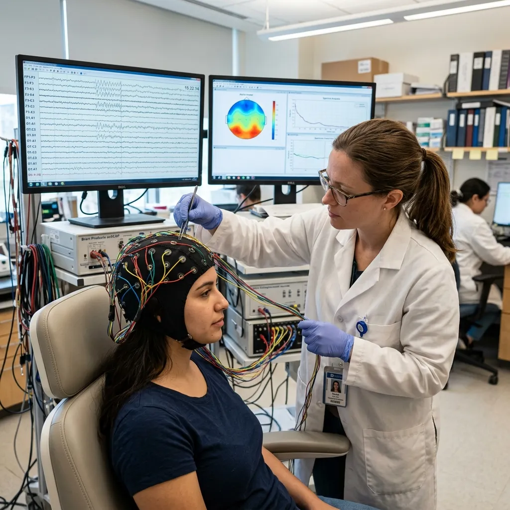 Fig 1. 19-Channel clinical EEG recording tracking real-time alpha power enhancements.