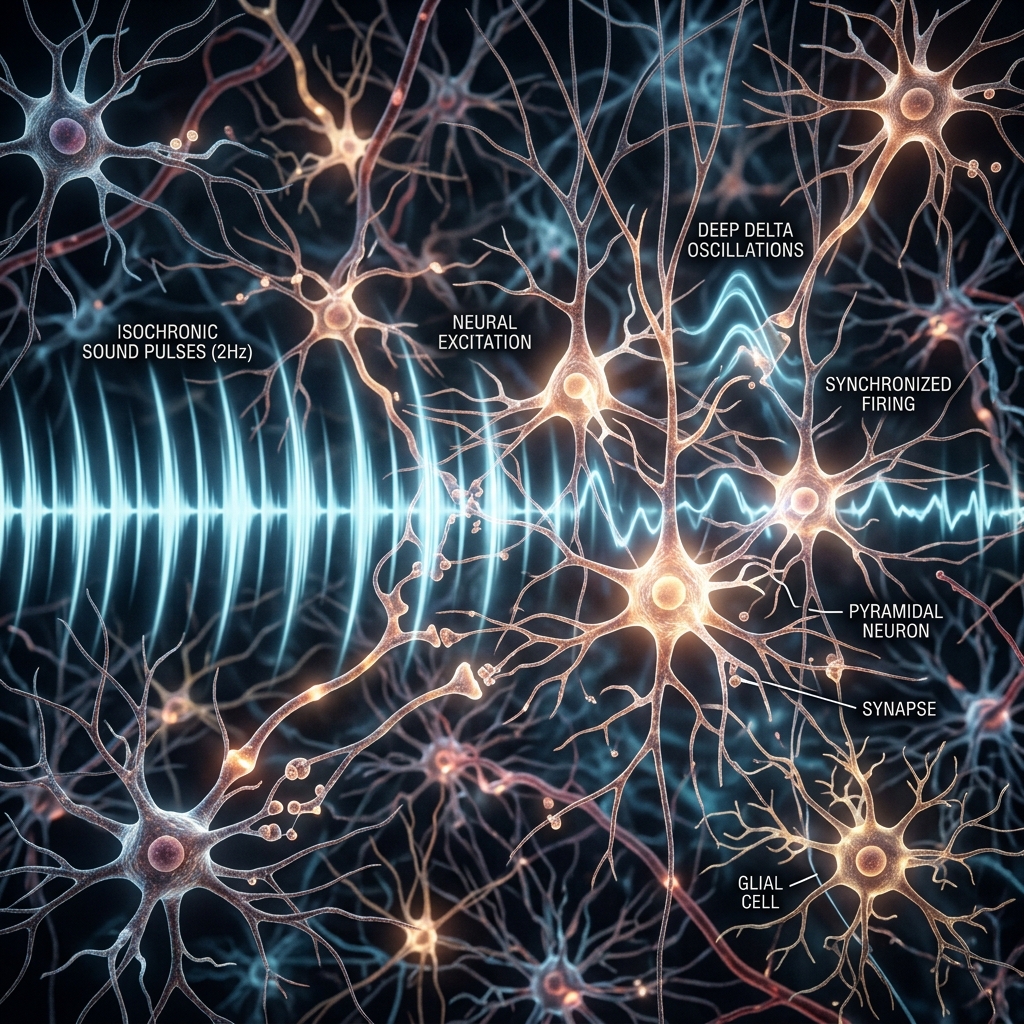 Impulsion sonore isochrone déclenchant un verrouillage de phase cérébral rapide