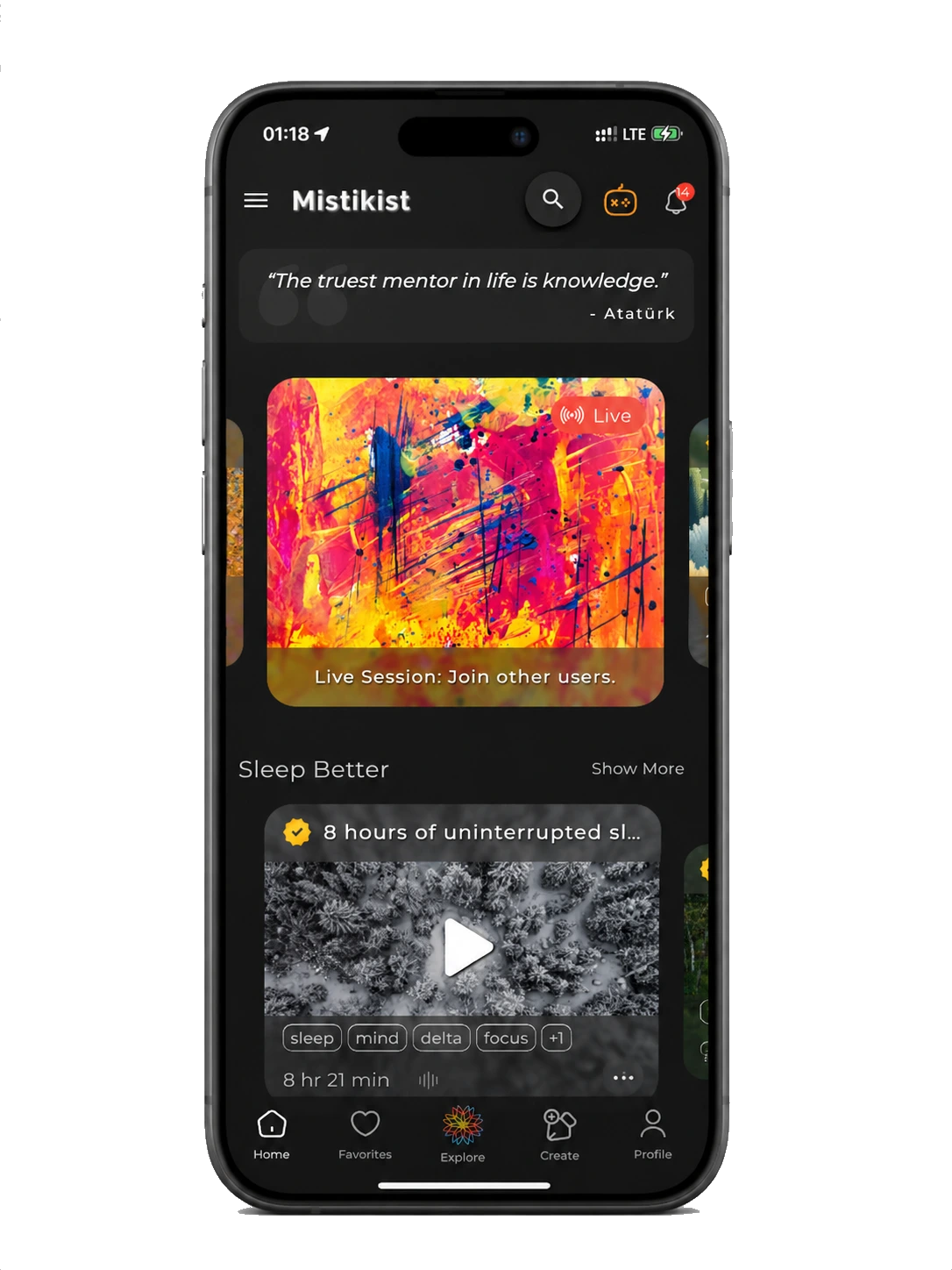 Mistikist iPhone Main Screen Session Mockup