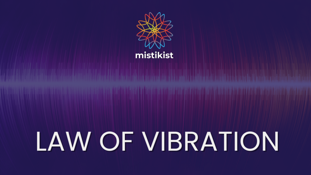 Visual representation of the Law of Vibration showing energy waves affecting thoughts and reality.