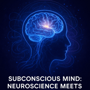 Illustration of a glowing human brain inside a side-facing silhouette, set against a cosmic background, symbolizing the connection between the subconscious mind, neuroscience, and spirituality. ChatGPT’ye sor